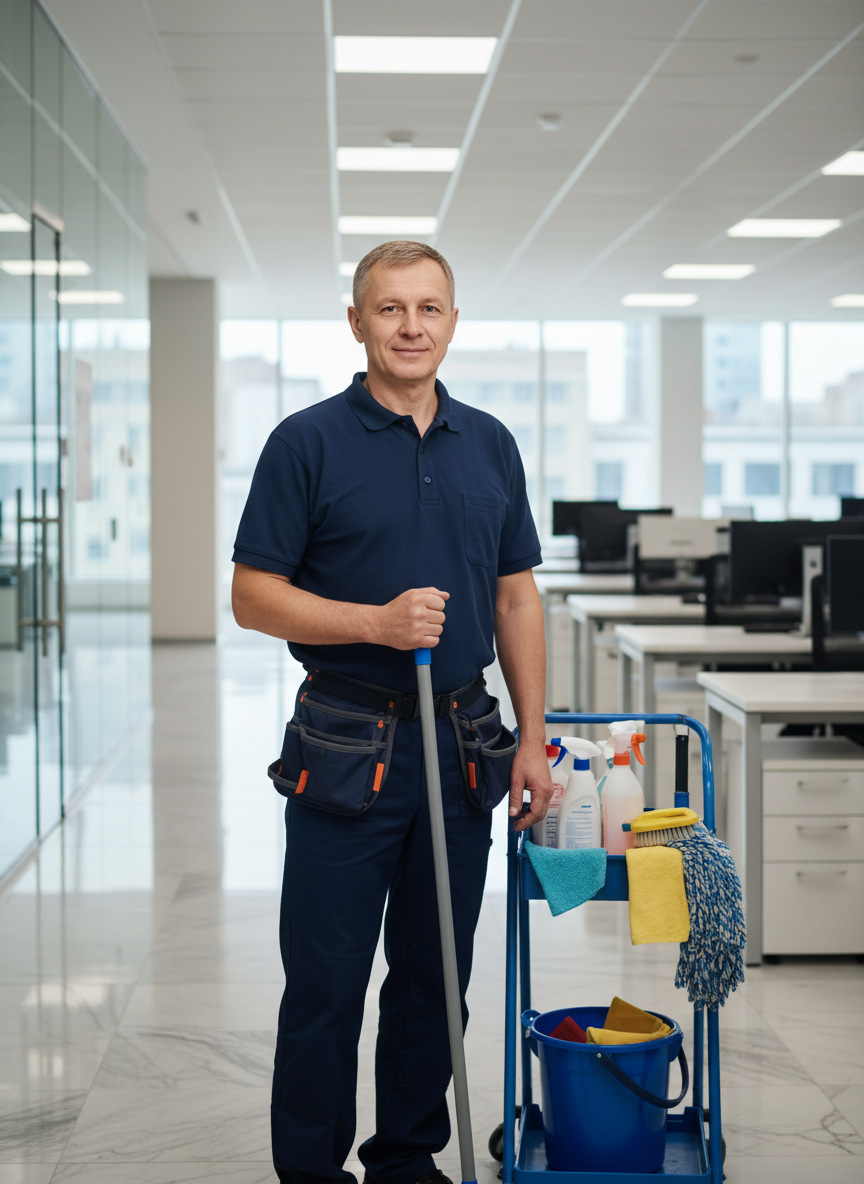Russian male professional cleaning specialist commercial cleaning expert portrait