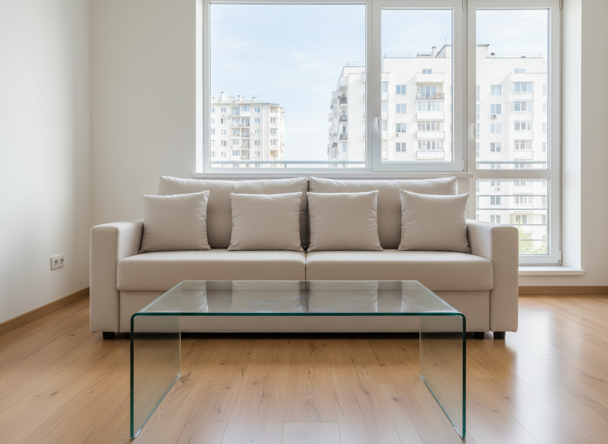 Clean sparkling apartment living room after professional cleaning service Russian interior